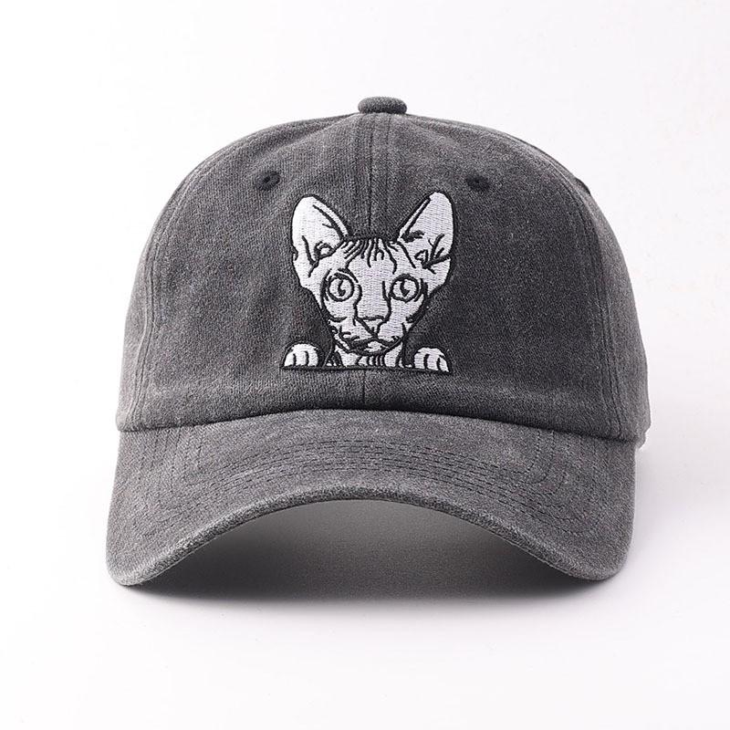 Embroidered Cat Baseball Cap Cotton Soft Vintage Sun Hat Women Men