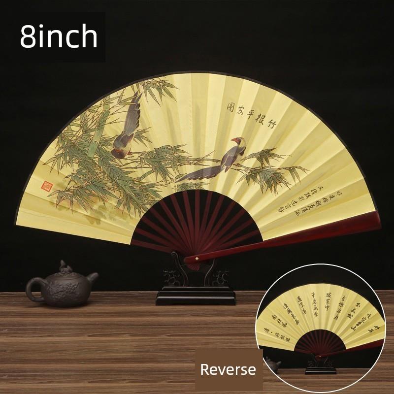 Ancient Style Hanfu Folding Bamboo Fan for Men, Chinese Style Folding Fan, Summer Blank Fan with Silk Cloth and Rice Paper Fan Surface