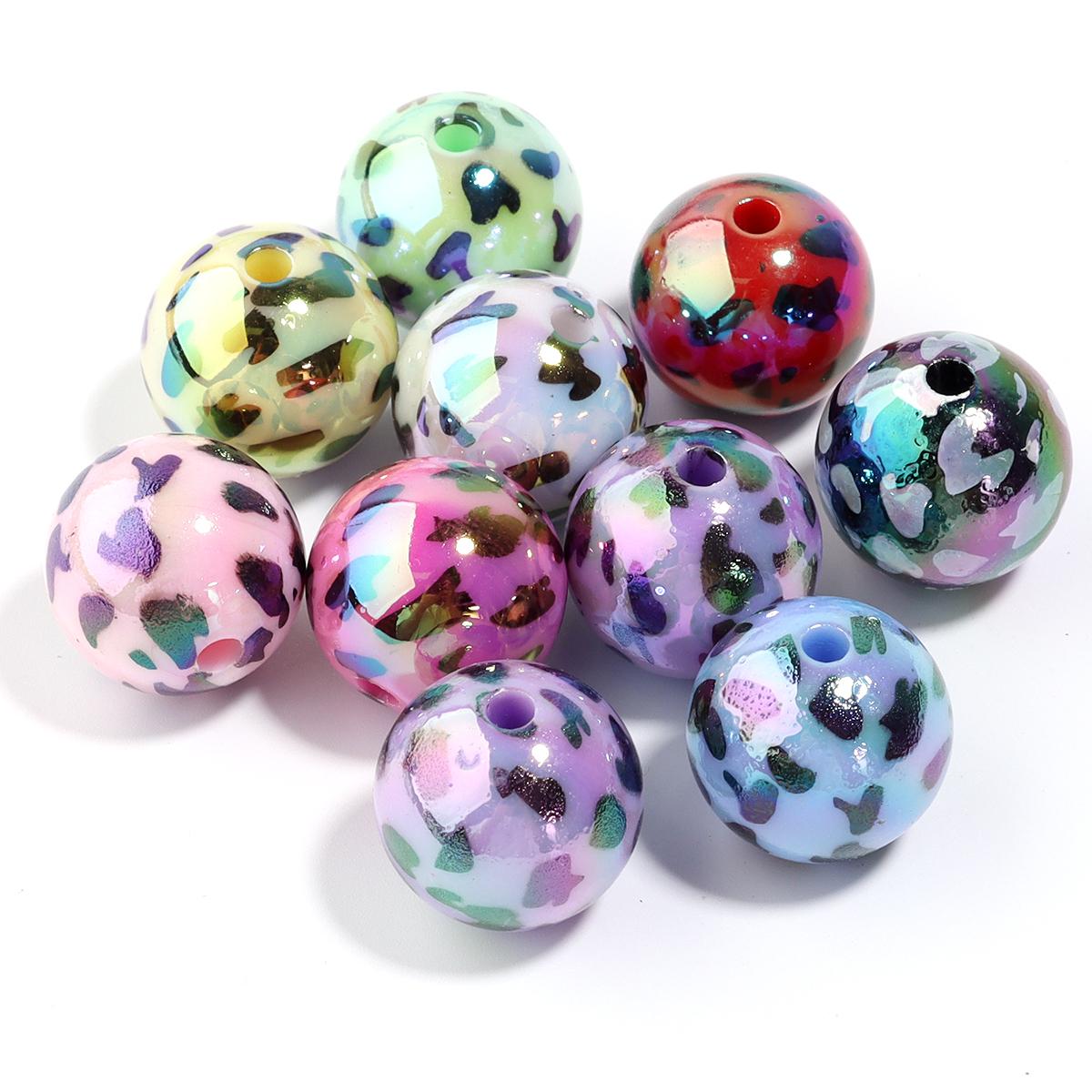 

10pcs Acrylic Plated Color Beads UV Loose Round Ball Bead for DIY Beadable Pen Jewelry Making Bracelet Phone Chain Materials