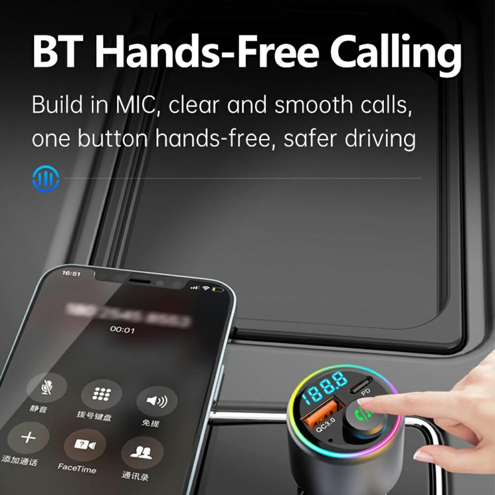 BC89 Car Charger 48W Fast Charging Adapter Bluetooth-Compatible MP3 Player FM Transmitter with Ambient Light