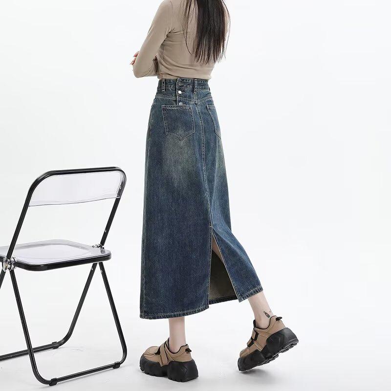 

Women s Slit Denim A-line Midi Skirt - 2024 Autumn Slim Fit XL