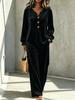 European and American TK Women's New Velvet Casual Button V-neck Long-sleeved Top and Trousers Two-piece Set