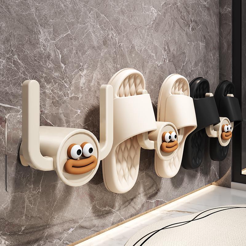 Cartoon Sausage Mouth Slippers Holder: Wall-Mount, No-Drill, Behind-Door Bathroom Hook Rack