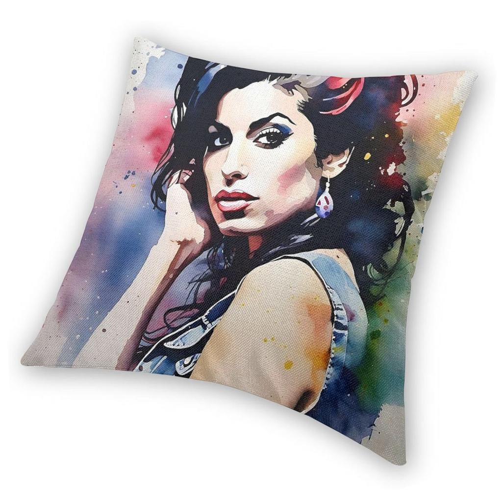 Amy Winehouse Sänger Quadratisches Kissenbezug Polyester Leinen Samt Muster Reißverschluss Dekorative Kissenhülle Auto Kissenbezug 18"