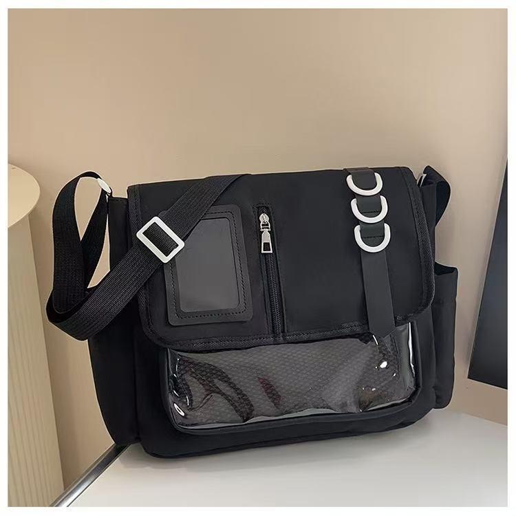 

Японская нейлоновая сумка-тоут: Повседневная сумка через плечо в стиле колледжа, легкая прозрачная сумка-ита кроссбоди чёрный