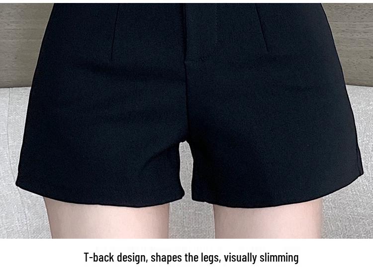 Women's High-Waist Black Suit Shorts - Summer 2024 A-Line Slimming Style