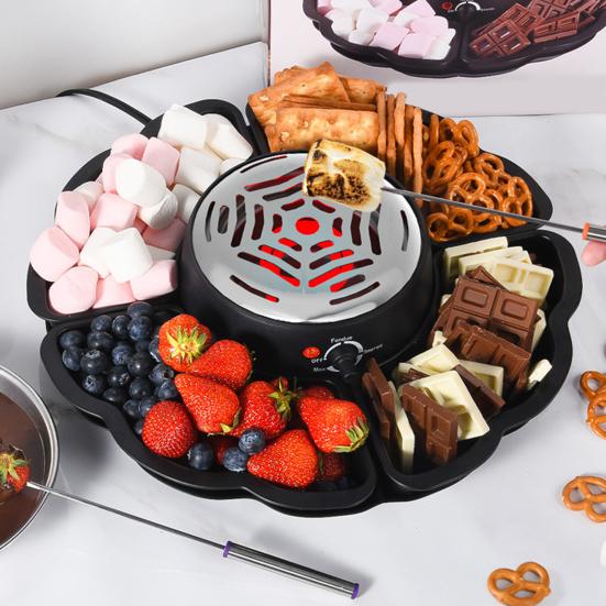 2-in-1 Elektrischer S'more Maker Fonduetopf Flammenloser Heizer mit 3 Temperaturreglern