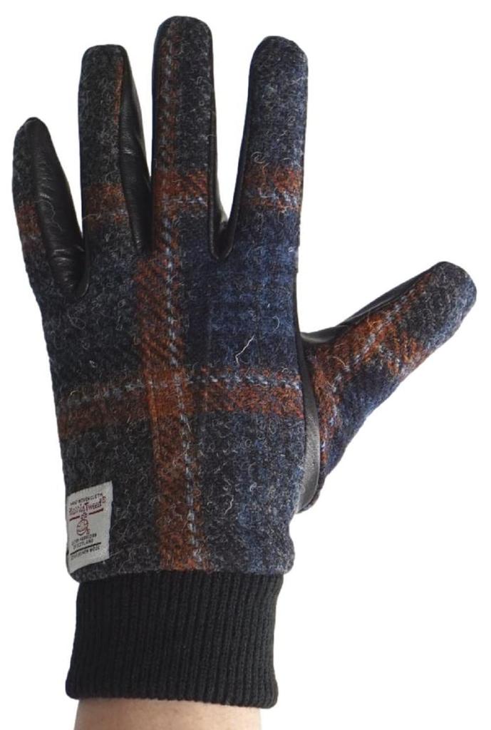 Sleeping Sheep Harris Tweed Leather Combination Smartphone with Orange CK Men's Gloves, Compatible, Fleece-Lined, 24cm, Case, (with Cuffs)