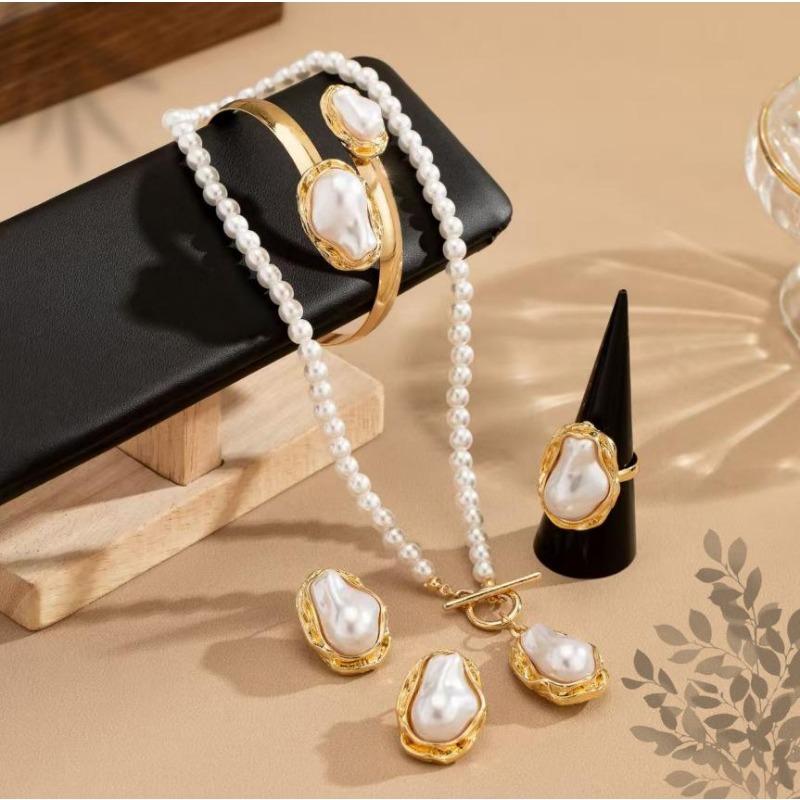 Design nou de lux ușor formă specială baroc neregulat perle de imitație colier cercei brățară inel cinci piese