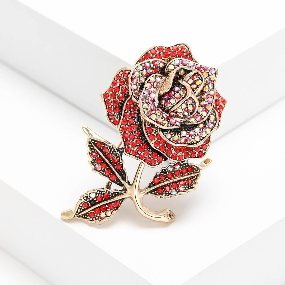

SKEDS Luxury Women Exqusite Rose Flower Shiny Boutique Rhinestone Brooches Pins Lady Gorgeous Crystal Plant Badges Buckle Gift красный