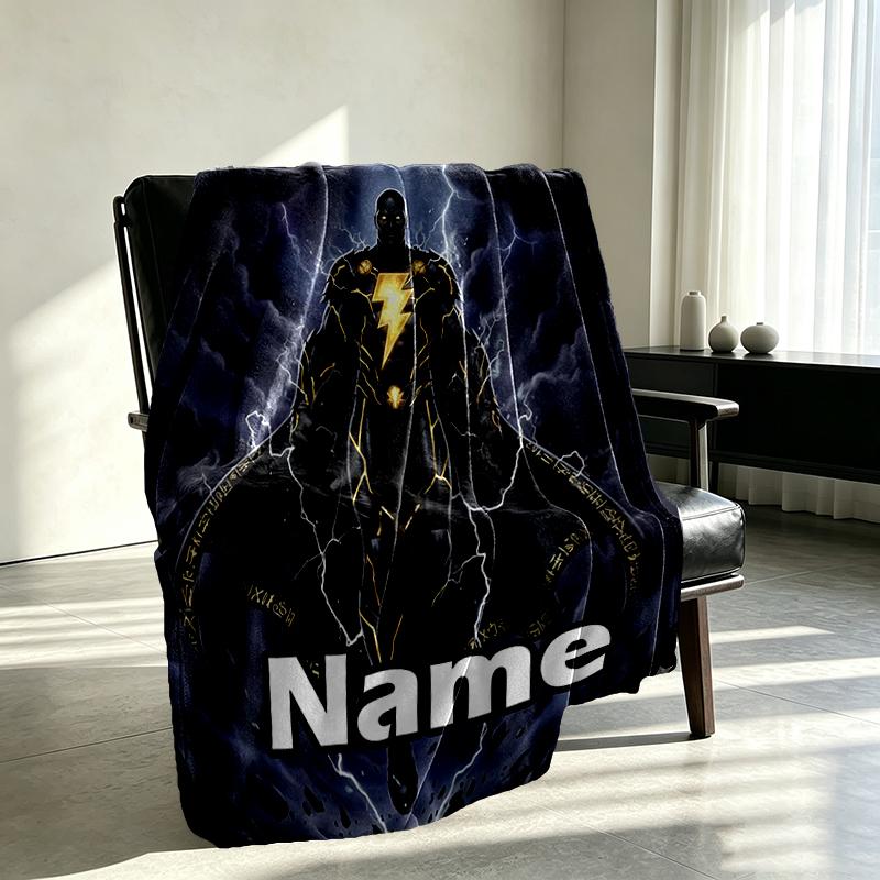 Custom Name Personalized Black Adam Print Blanket, Home Decor, Bedroom, Sofa, Camping, Couch, Gifts for Birthday Christmas