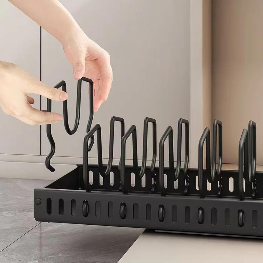 Prateleira Deslizante para Panelas de Cozinha Ajustável com Trilhos Deslizantes para Armazenamento de Louças Gaveta Divisória Prateleira