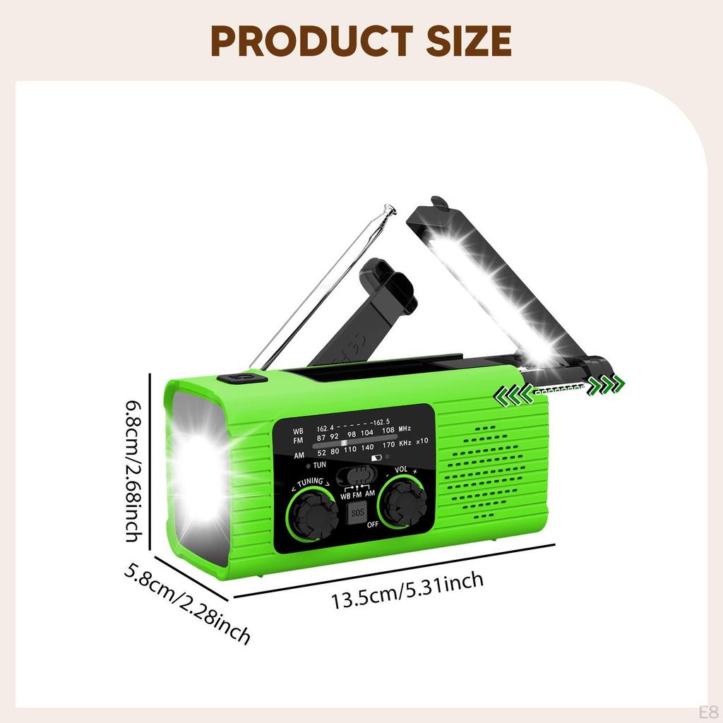 Emergency Radio Hand Crank with Headphone Jack Solar Power Compact Flashlight Weather for