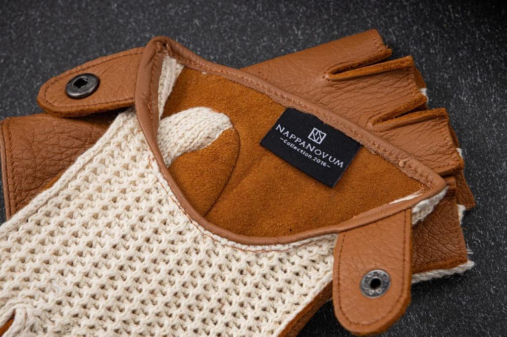 NappaNovum Deerskin Crochet Stringback Driving Medium Gloves, Camel,