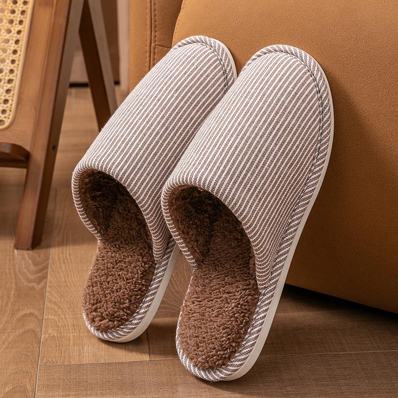 Cotton slippers men's winter home indoor non-slip household floor couple warm plush slippers women's autumn and winter shoes