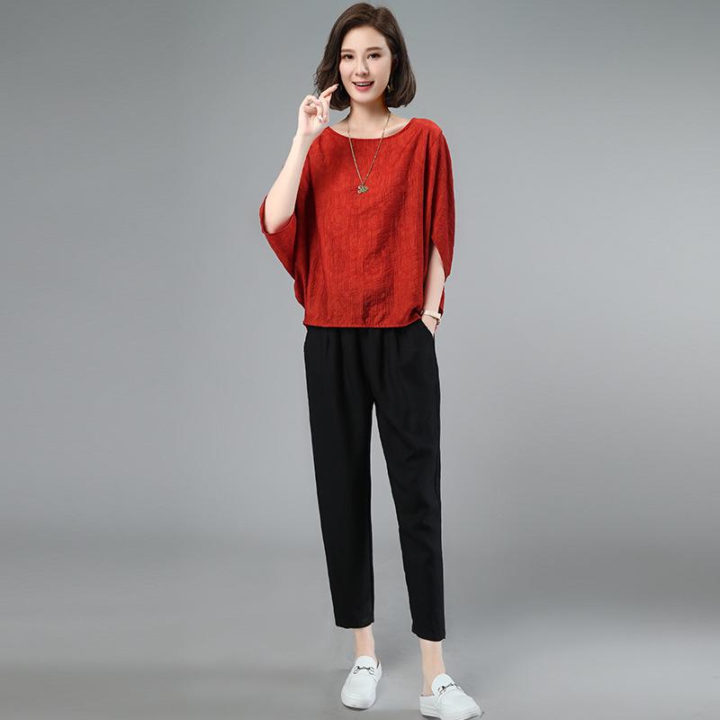 

Шикарный женский летний костюм-двойка из хлопка и льна, стройнящий, прикрывающий живот, повседневный наряд для мам Medium