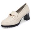 Spring New Women Square Heels Metal Chain Pumps Soft Leather Shoes Fashion Slip On Chunky Heel Casual Mary Jane Shoes