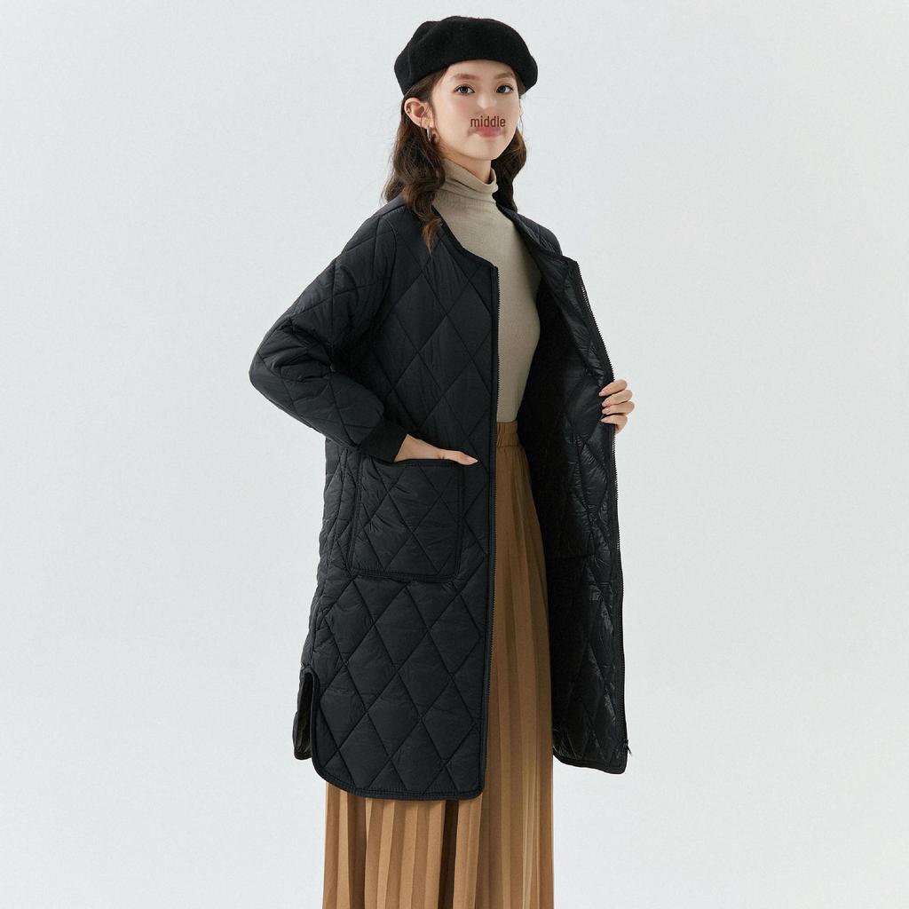 Women's Quilted Long Cotton Coat with Fur-Trimmed Sleeves 2401