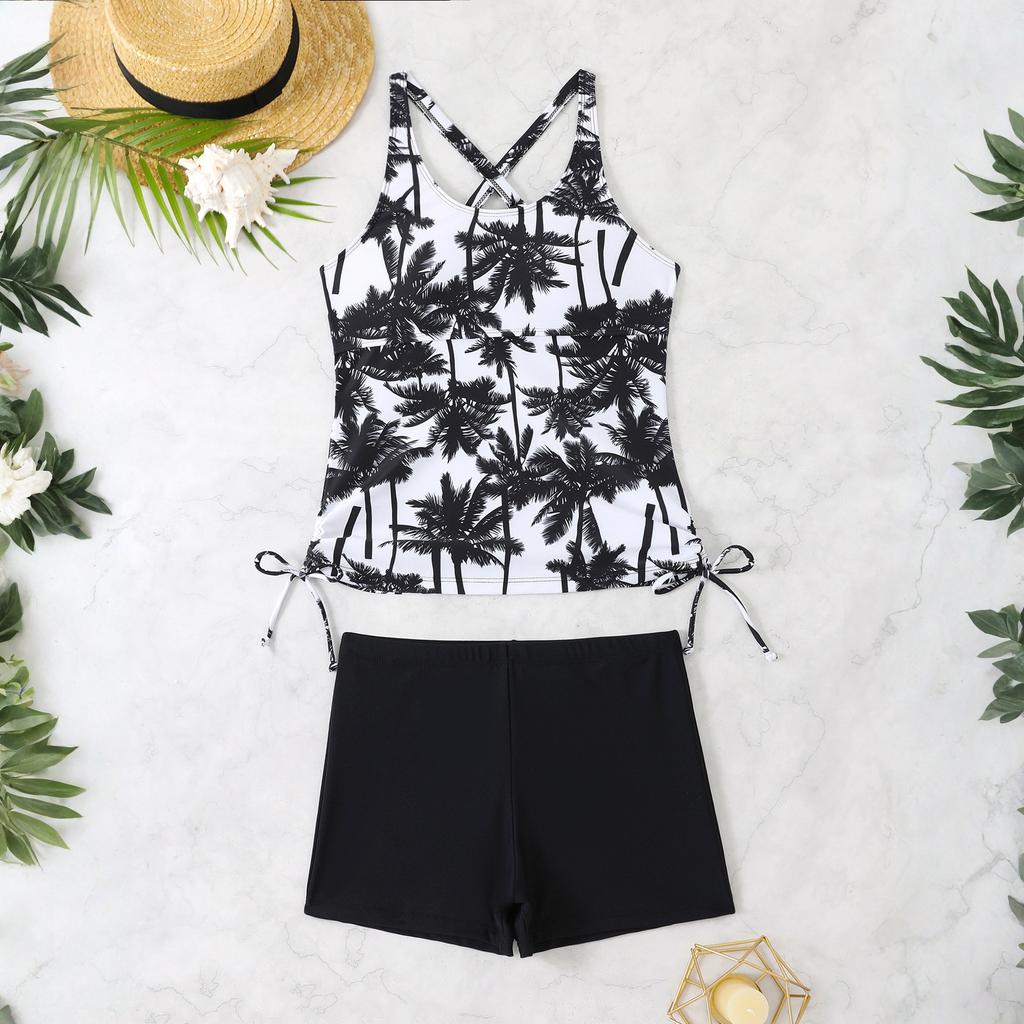 Women's  Conservative Printed Shorts Two-Piece Swimsuit