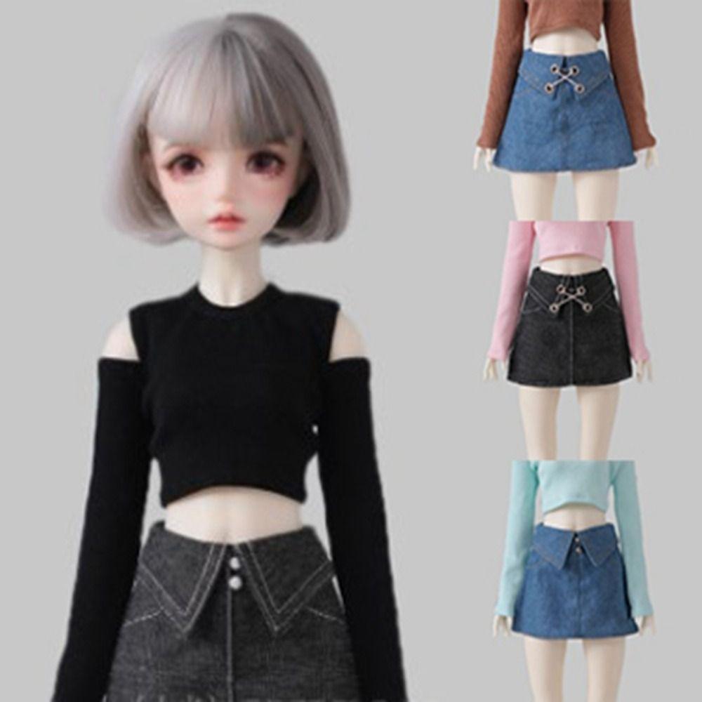Fashion Off Shoulder Top T-shirt Mini Princess Skirt Clothes for 1/4 BJD 45cm Dolls