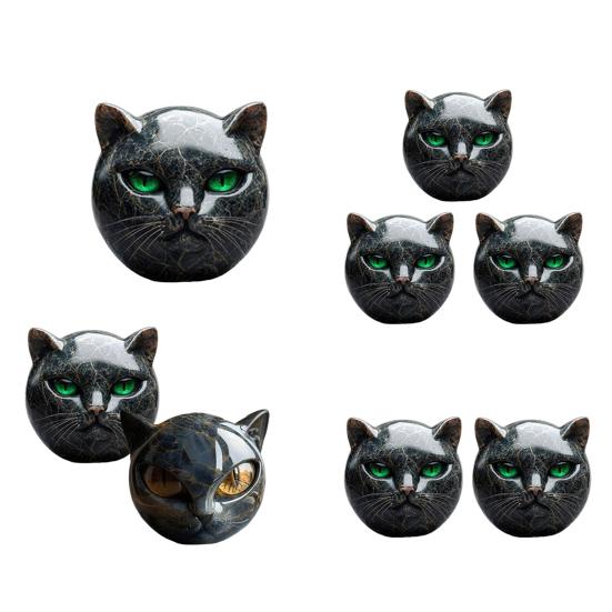 Black Cat Stone Marble Texture Cat Head Sculpture Hand-Carved Healing Stones Keepsake Gift for Cat Lovers Women Men
