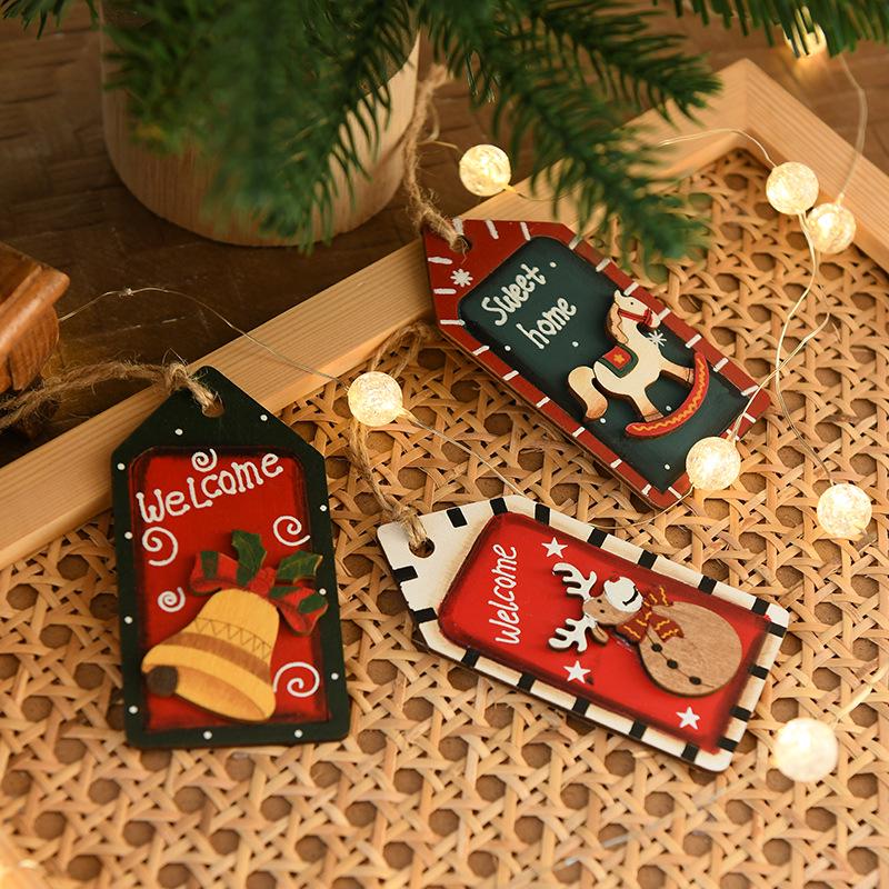 Gangheng Retro Wooden Christmas Tree Ornaments – ID Holder & Nordic Creative Hanging Decor