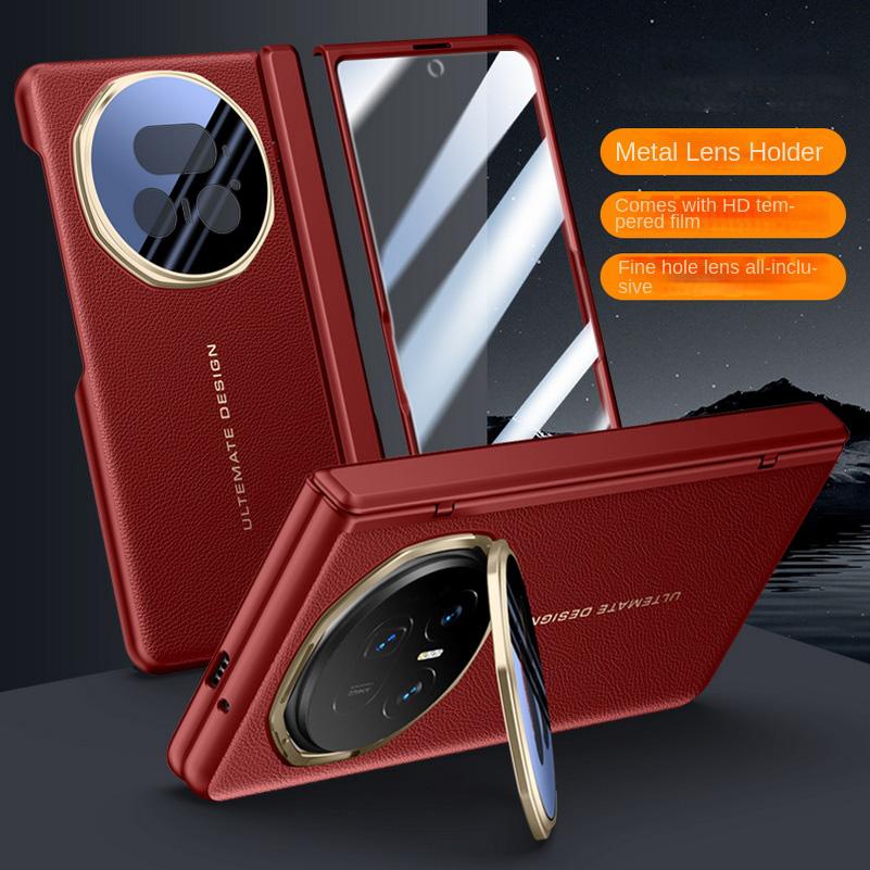 Leather With Privacy Screen Tempered Glass Protector Case For Honor Magic V 5 Magic V5 Spring Hinged Camera Holder Cover
