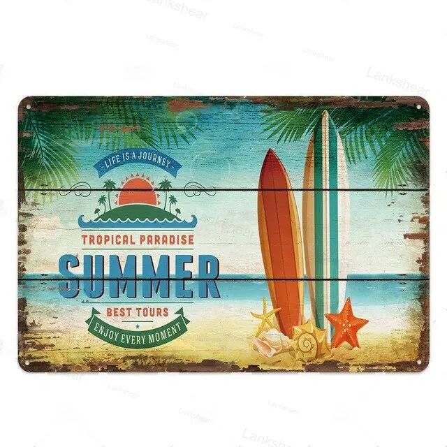 Vintage Surfing Beach Metal Sign  Waves Summer Wall Art Poster  Coastal Decor for Bar Porch Surfing Club  Retro Tin Sign for Hom