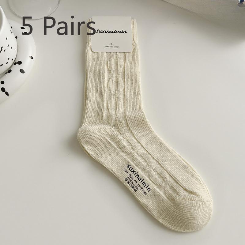 5 Pairs of Female Spring and Autumn Fashion New Pure Cotton Tube Pile Socks