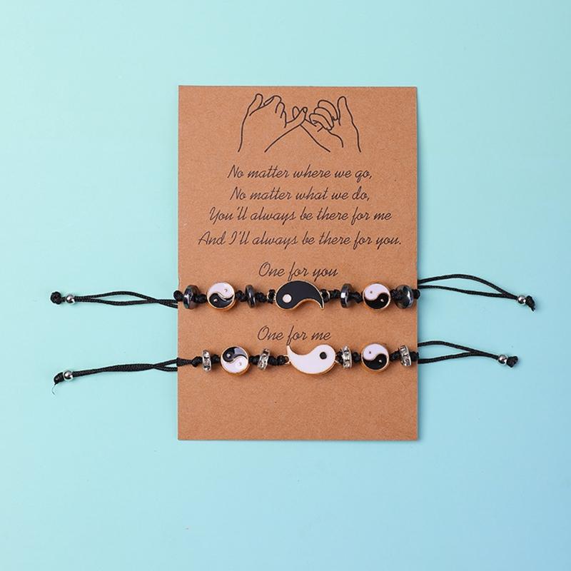 2X Matching Yin Yang Tai for Chi Bracelet Set Hand Woven Adjustable Bracelets for Creative Jewelry Gift for Relatives Lo