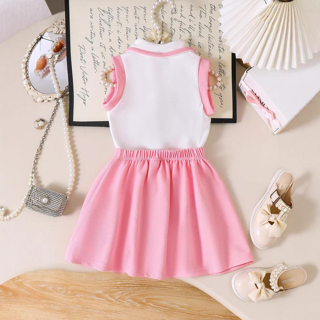 Elegante Completo Bianco Polvere per Bambina - Set Estivo Principessa con Top e Gonna Pieghettata