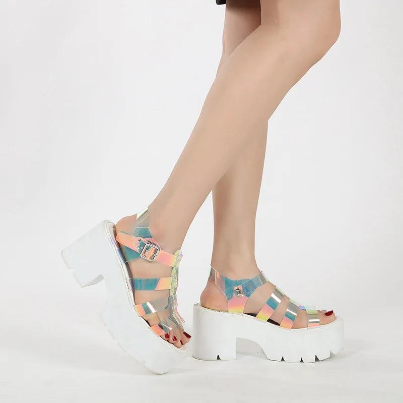 Fashion 8.5cm Heels Summer  2025 Personalized Colorful White Thick Soled Sandals Large Women's Shoes Factory Wholesale