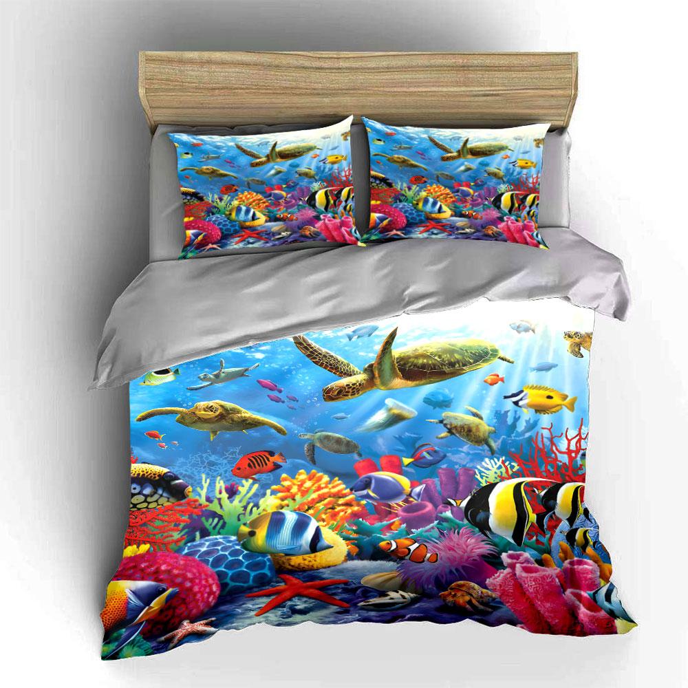 Underwater Marine Life Decor Set Multiple Sizes Kid'S And Adults' Bedroom Exquisite 3Pc Bedding Set, Gift