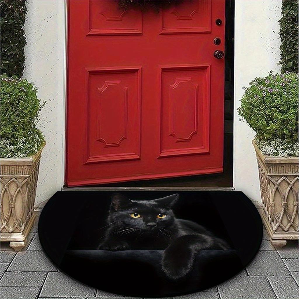 1 Stück Schwarzes Katze Muster Halbkreis Willkommen Fußmatte Rutschfest für Außen Terrasse Veranda Küche Badezimmer Eingangsbereich Bodenmatte