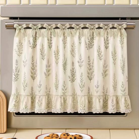Oven Skirt with 7 Ribbon Ties Mushroom Flower Pumpkin Pattern Farmhouse Kitchen Decorative Cabinet Dishwasher Appliance Oven Curtain