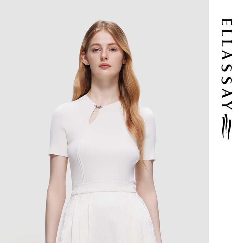 ELLASSAY Women's New Chinese Style Short Sleeve Knit Top