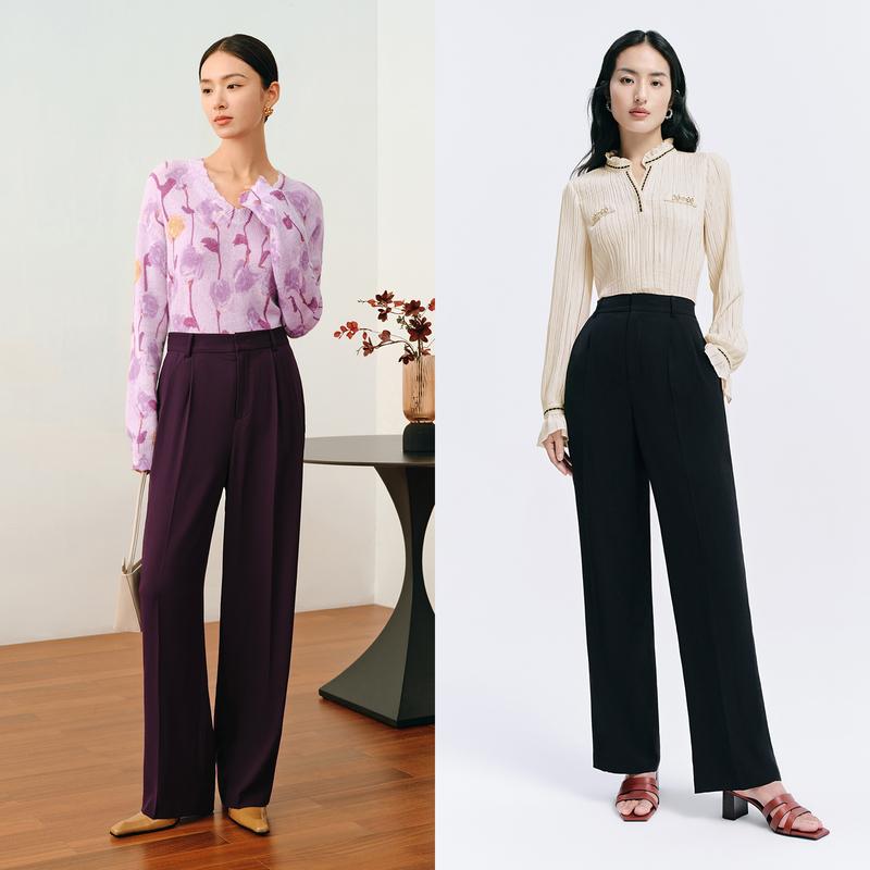 Jiuzi Anna Kou Commuting OL Style Aging Free Straight Leg Pants Acetate Long Casual Western Pants Women's Autumn New Style