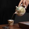 Ręcznie robiony ceramiczny czajnik do herbaty ze srebrem pozłacanym z motywem smoka i feniksa, filiżanki do herbaty, chiński zestaw do herbaty Kung Fu