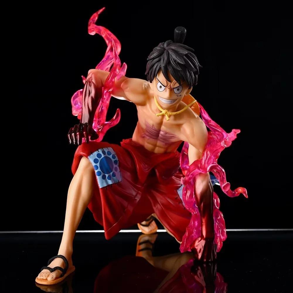 14.5cm One Piece Anime Figure Squatting Flowing Sakura Luffy Battle Form Model PVC Statue Ornament Holiday Toys Gift