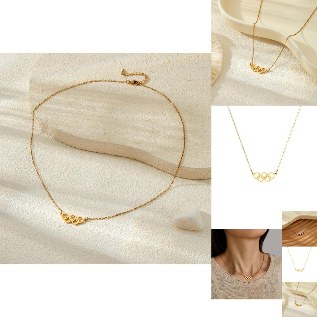 Modische 18k Gold- und Silber Titanstahl Fünf-Ring Anhänger Halskette für schicken Alltag