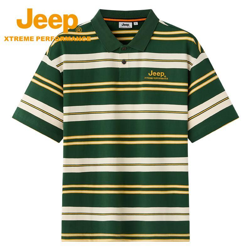 Jeep Unisex Striped Loose-Fit Pure Cotton Short-Sleeve Polo Shirt