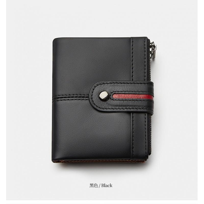 Men's Short Leather Zipper Coin Purse European American Retro Cowhide RFID Anti-theft Brush Wallet