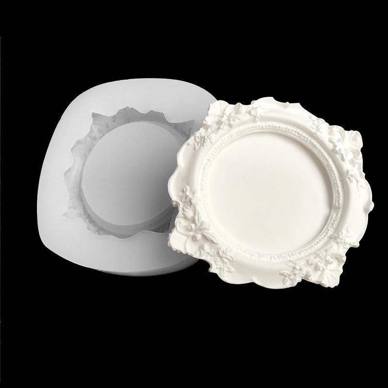 Baroque Style Tray Silicone Mold European Style Lace Relief Fruit Cake Pallet Cement Concrete Storage Dish Mould Resin Coaster