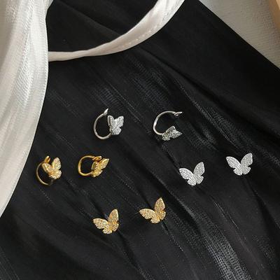 Shiny Butterfly Earrings for Women with Super Fairy Exquisite Ear Clips Fashionable Temperament Ear Decorations