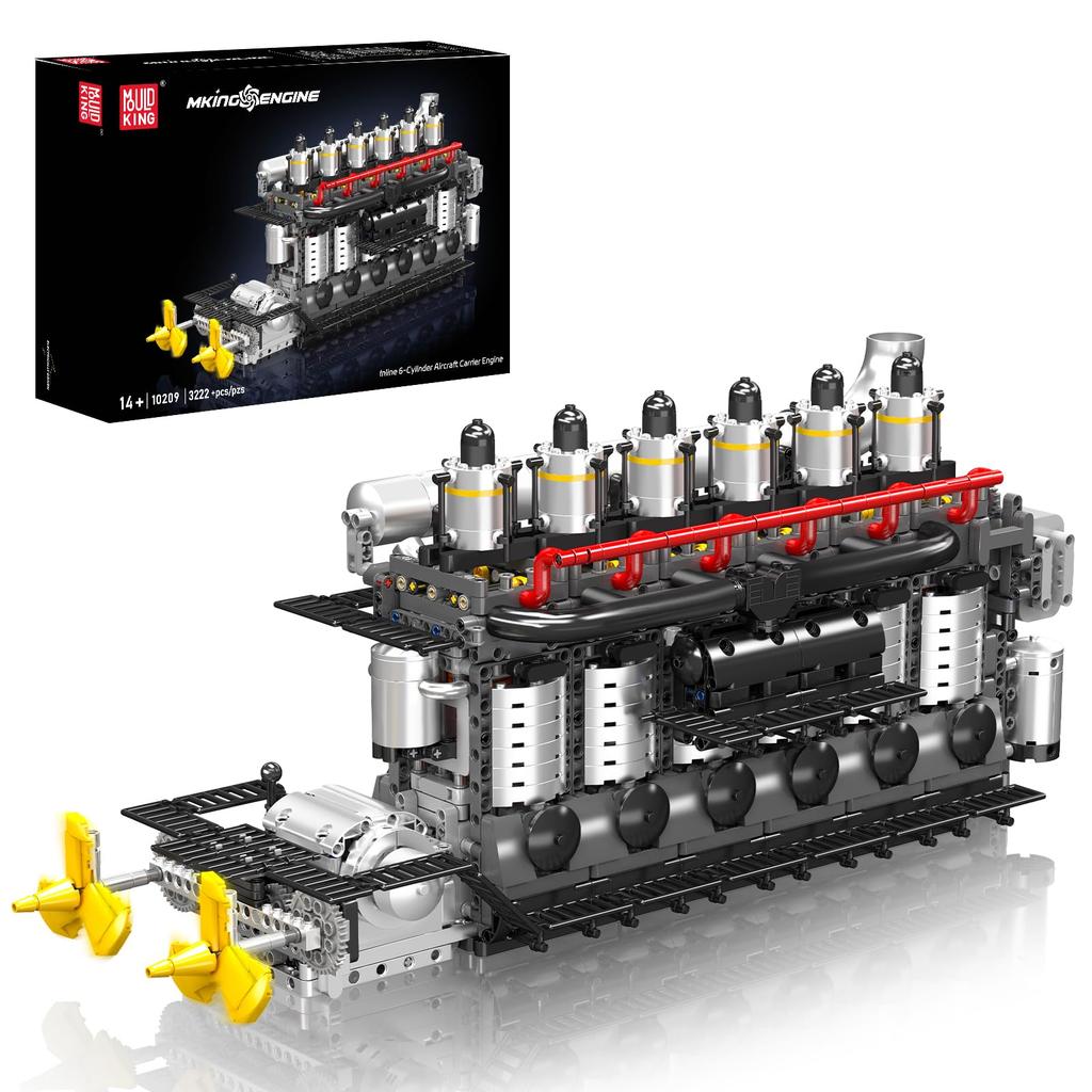 Mould King 10209 Inline 6-Cylinder Aircraft Carrier Engine Building Blocks (3222 Pieces) - Perfect for Adult Collections
