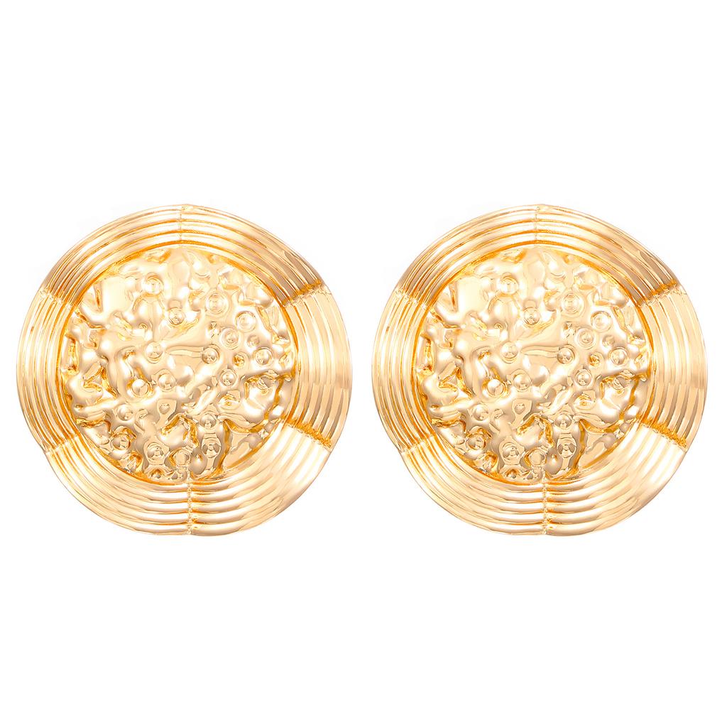 Women's Modern Trend Exaggerated Personality Stud Earrings High End Metal Wrinkled Texture Irregular Geometry Fashion Zircon