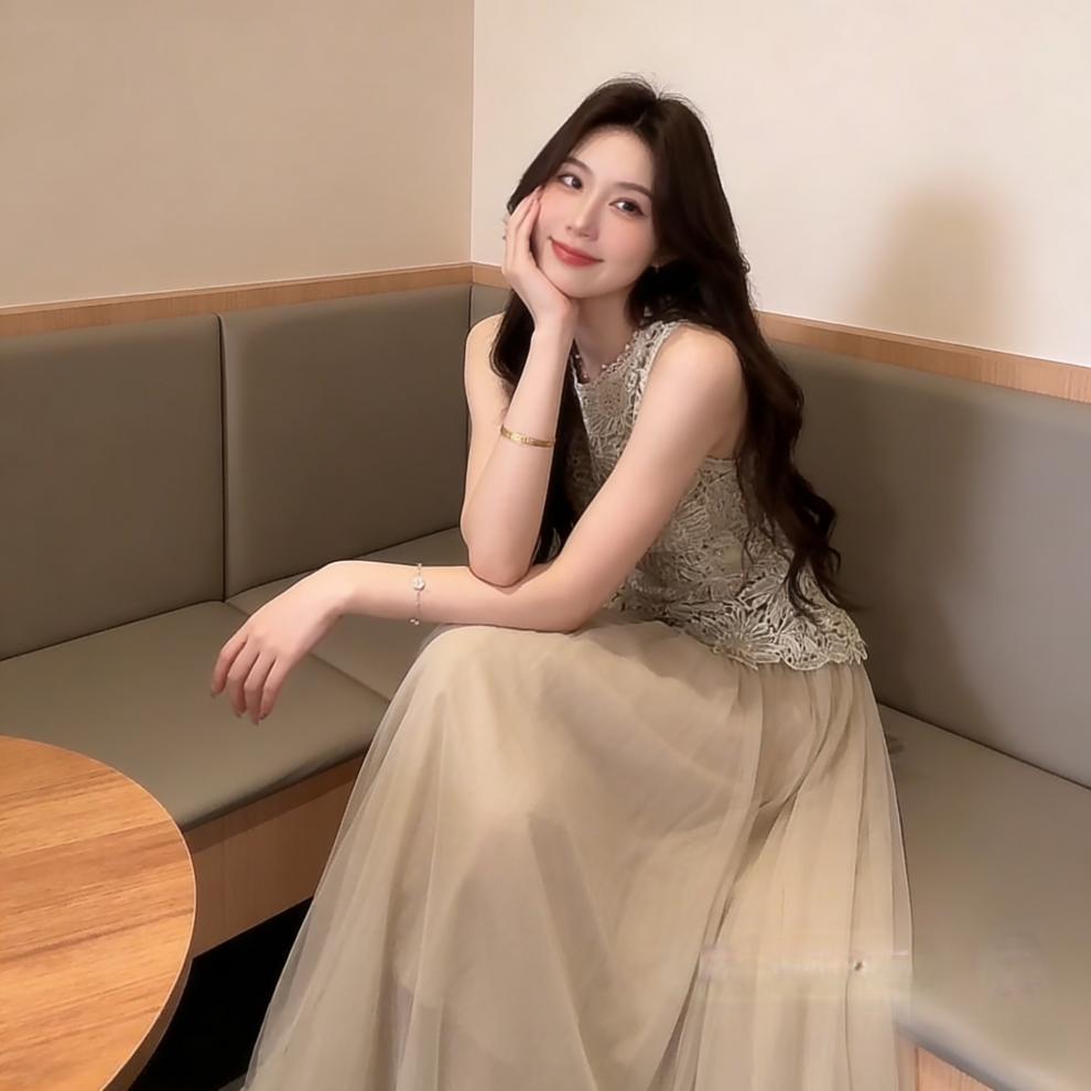 2026 Women's Fashion Set: Mesh Hollow Top & Long Skirt