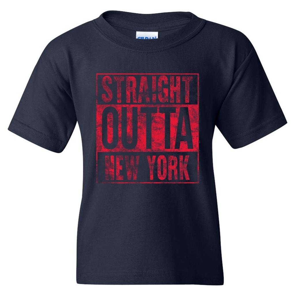 Straight Outta New York - Football Youth T Shirt - Navy