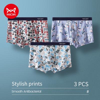 MiiOW 3Pcs Jugend Druck Unterwäsche Boxer Männer Atmungsaktivem Unterbekleidung Sexy Höschen Boxer Shorts Mann Unterhose Herren