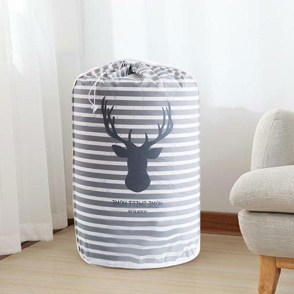 Cylindrical Large Clothes Pillow Blanket Quilt Storage Bags Reusable Drawstring Packing Bag Home OrganizerDeer Head